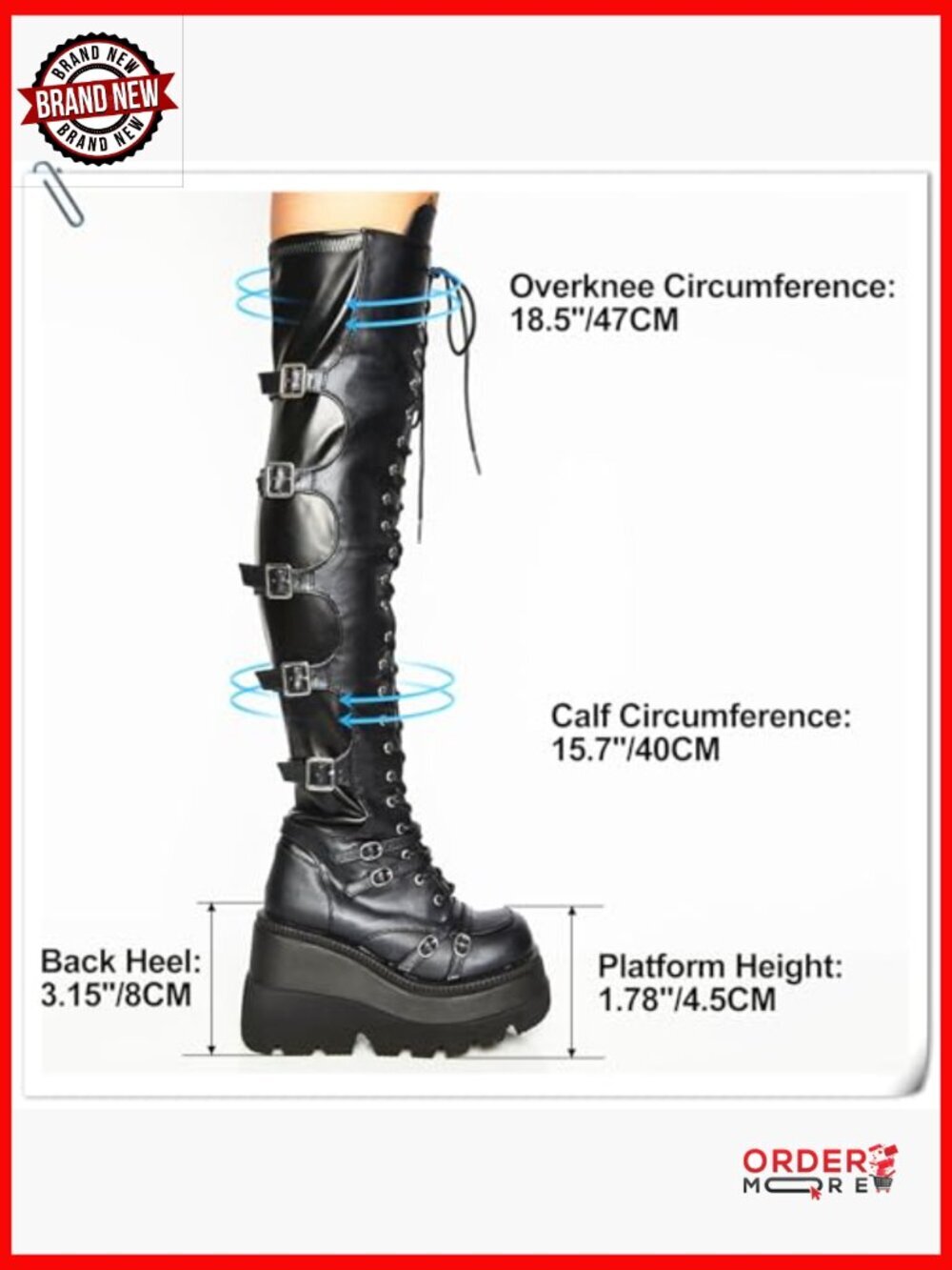 Platform Over Knee Boots with Chunky Heel Side Zip Lace Up Motorcycle Style - Picture 5 of 7